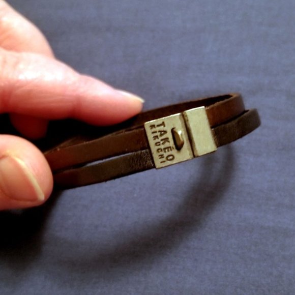 Vintage Takeo Kikuchi two tone black brown Japanese leather strap bracelet - Picture 2 of 3